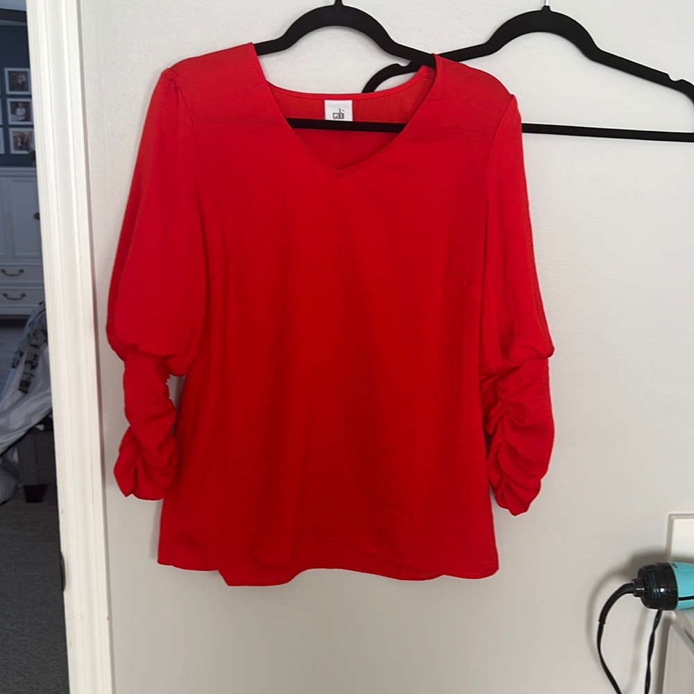 Cabi red long sleeve with scrunch sleeves